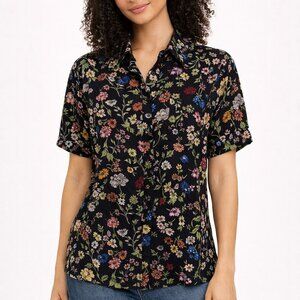 Empyre Rayon Sz. M Black Floral Buttton Up Short Sleeves Shirt